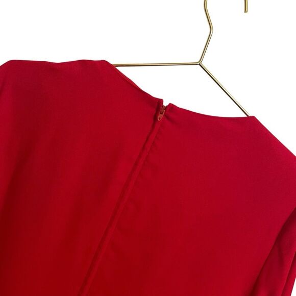 Vintage Amy Adams USA Union Made Red Long Sleeve Shoulder Bow Holiday Dress - Picture 6 of 7